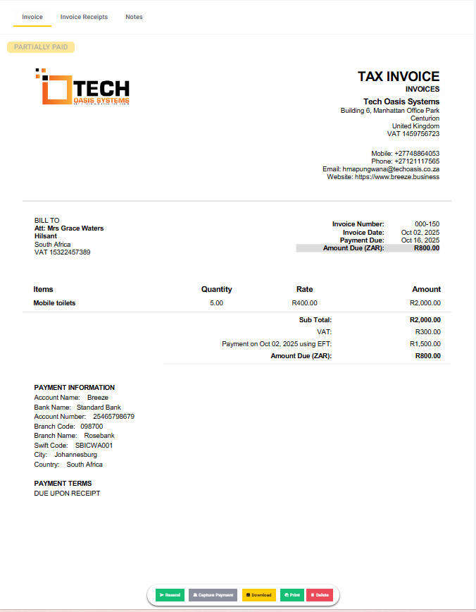 Breeze Invoicing - Starter - 1 month licence