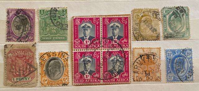 South Africa mixed lot of fiscals - used - block of 4 still on paper
