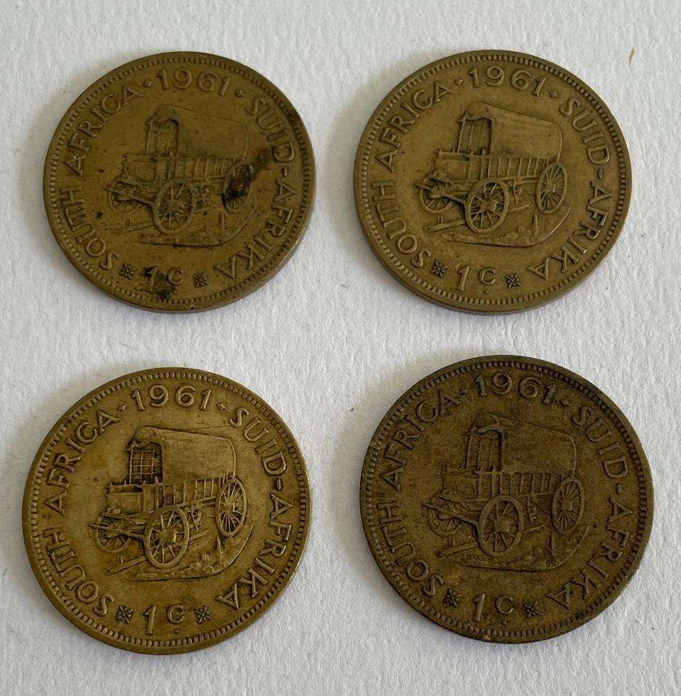 South African 1 cent coins x4 - all 1961