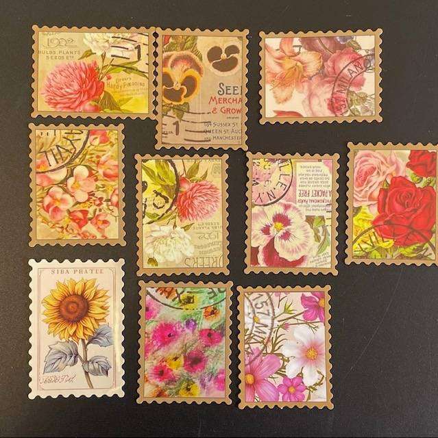 TEN DECORATIVE PEEL- OFF  "FLOWER" STICKERS