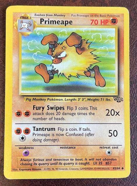 Pokémon Trading Card -  PRIMEAPE - 1999 - 43/64 - UC -  LP NM