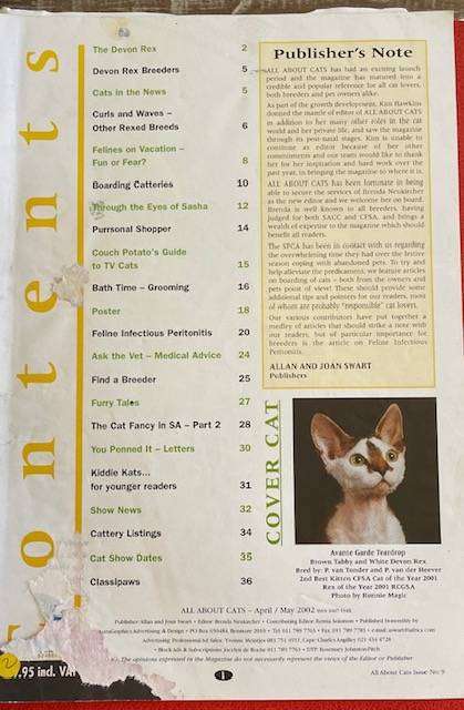 ALL ABOUT CATS MAGAZINE - #99 - 2002 -- The Devon Rex and more...