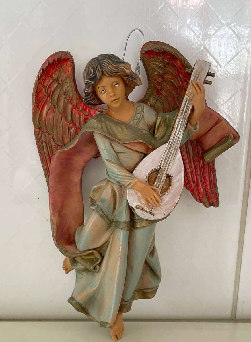Vintage Fontanini Silmonetti " Angel with Mandolin" Depose, Italy #470 - Beautiful collectible 17cm