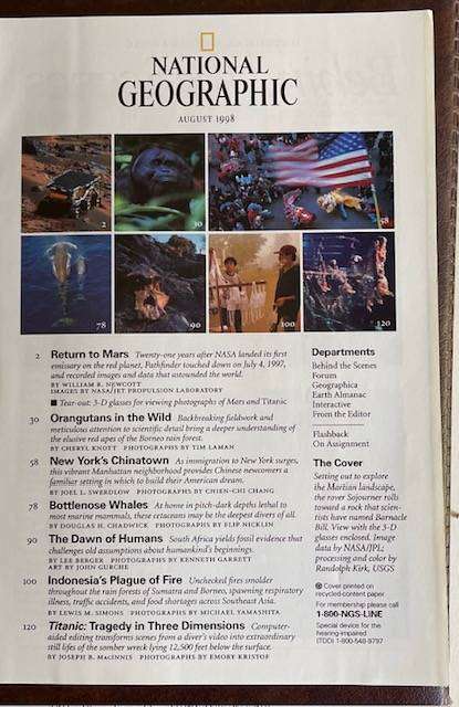 National Geographic Magazine  1998  RETURN TO MARS - Plus 3D glasses for images of Mars and Titanic