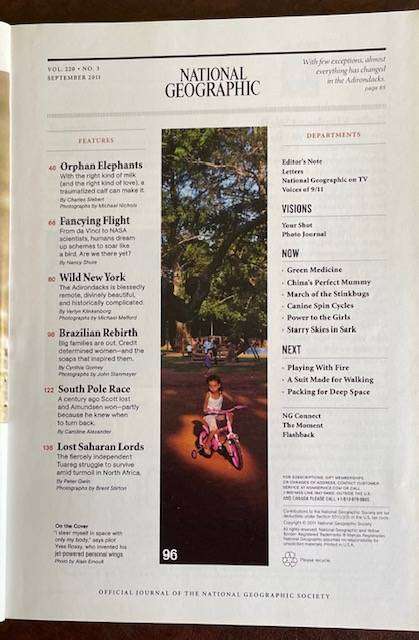 National Geographic Magazine  2011 - Can We Fly? Orphan elephants, The South Pole and more