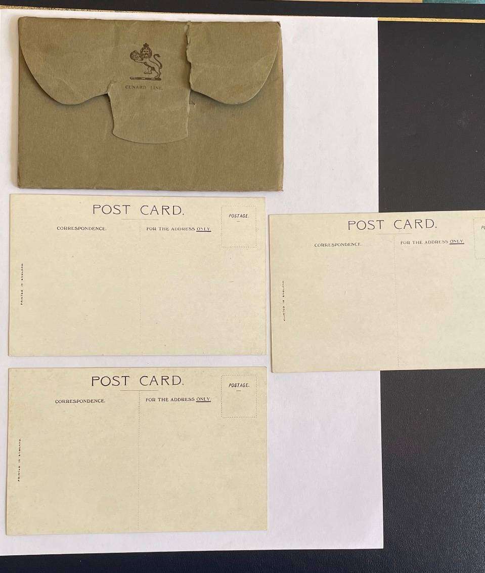 Antique CUNARD LINES FOLDER - given To Comrades Overseas - 1919 - contains 3 PC of ships.  WWI