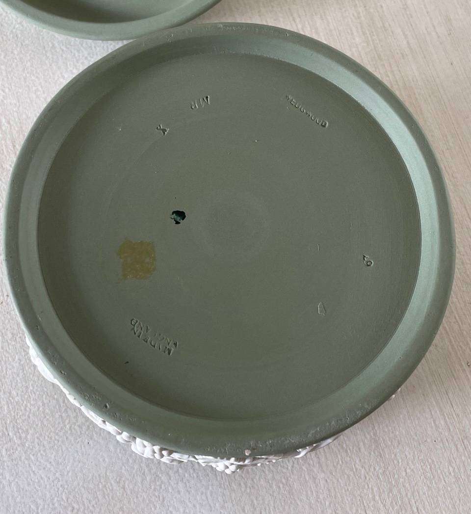 Wedgewood Jasperware Trinket Bowl with Grapes and Vine Pattern - Sage green. Beautiful!