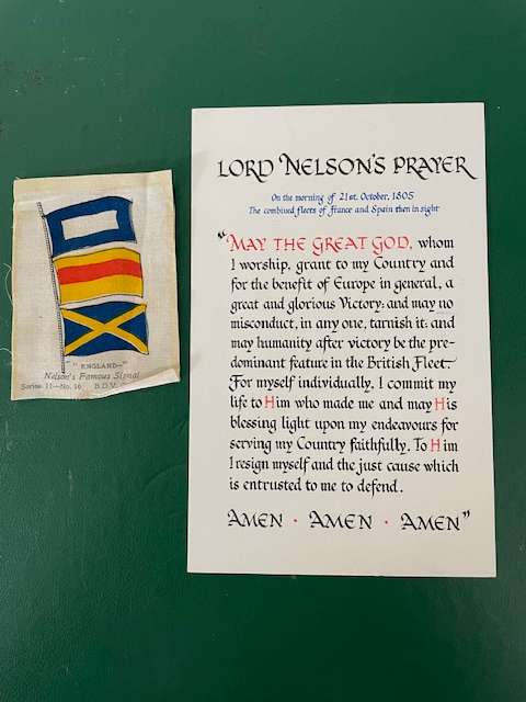 Silk Cigarette Card - Nelson's Special Signal. BDS 1914 - 1918  and Lord Nelson's Prayer