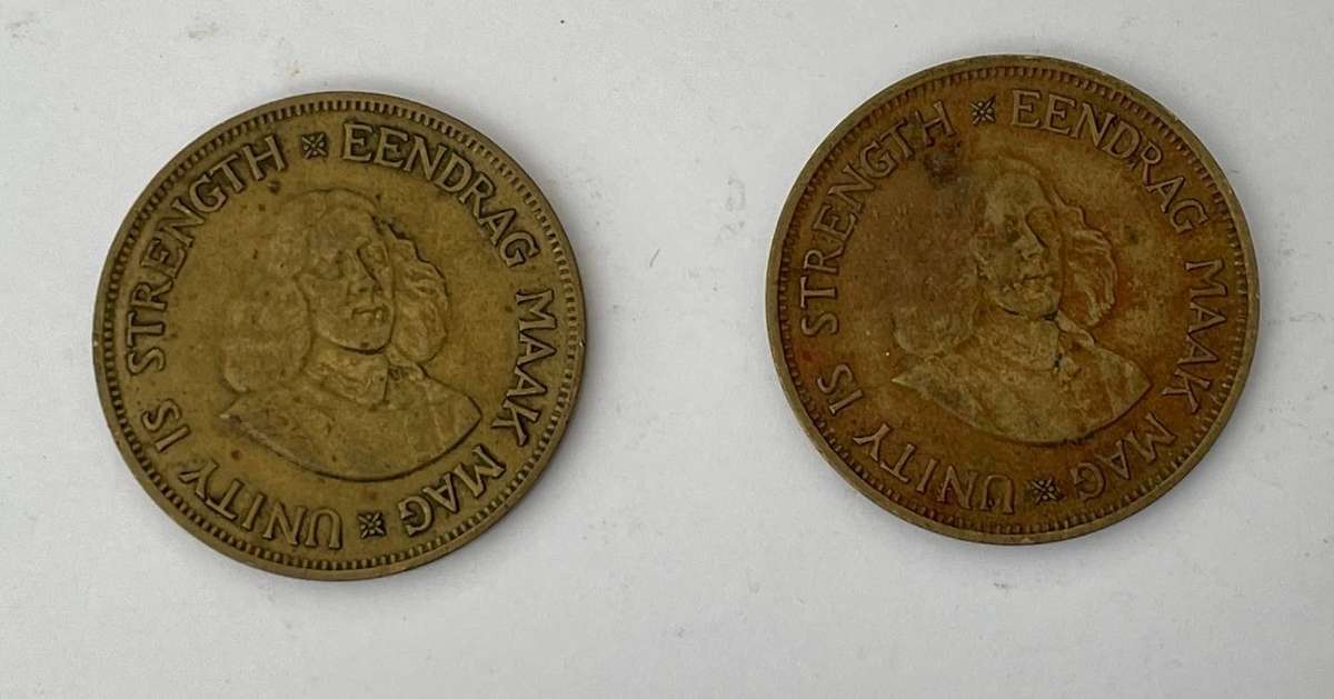 South African One Penny Coin x 2 - 1961 and 1962- circulated.