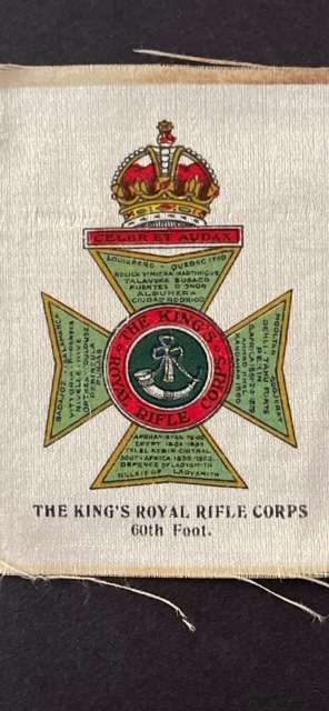World War 1 - The Kings Royal Rifle Corps. 60th Foot. Silk collectible ...