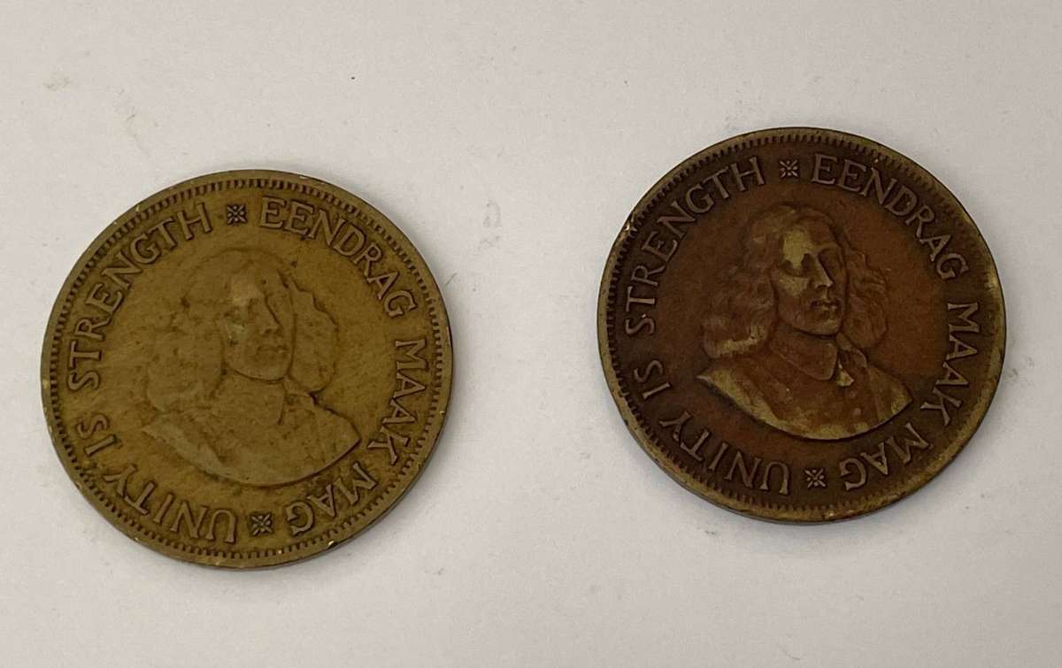 South African One Penny Coin x 2 - 1961 and 1962- circulated.