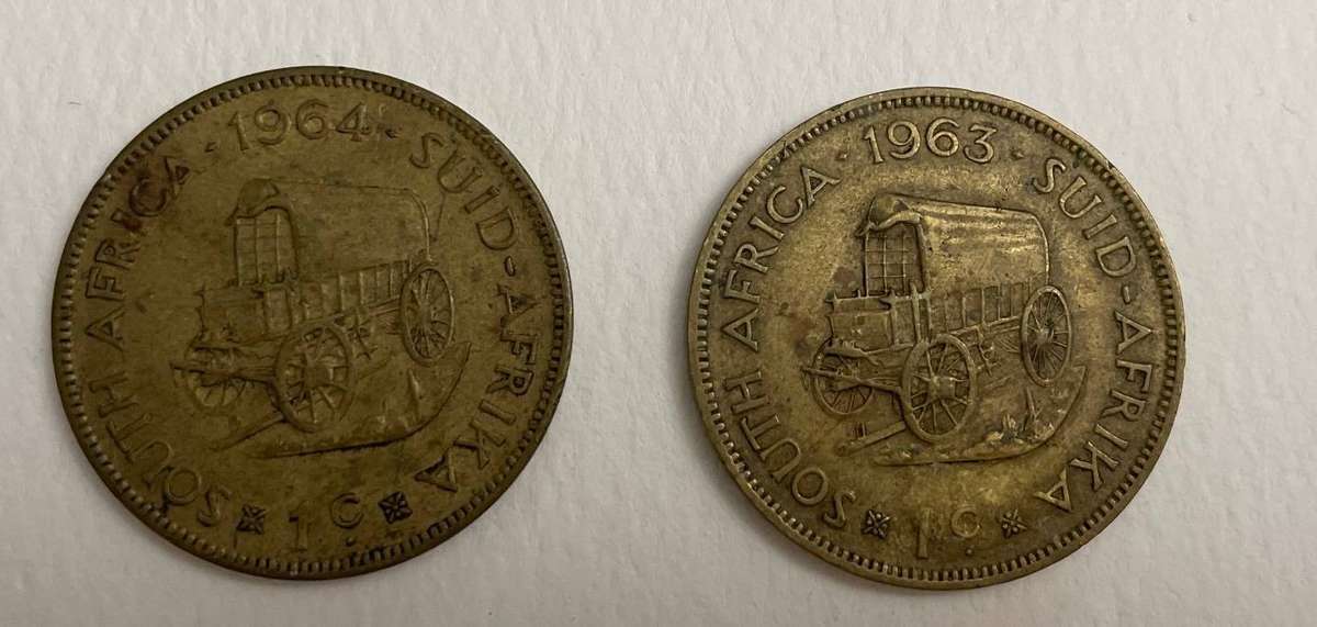 South Africa 1c coins x 2 - 1963 and 1964