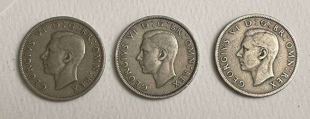 Britain - 1949 - 2 shilling coins x 3 - Sharp details.