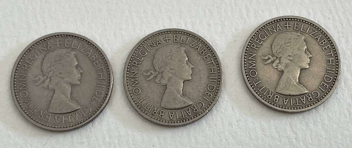 Three  1 Shilling coins - UK - 1953 - sharp details