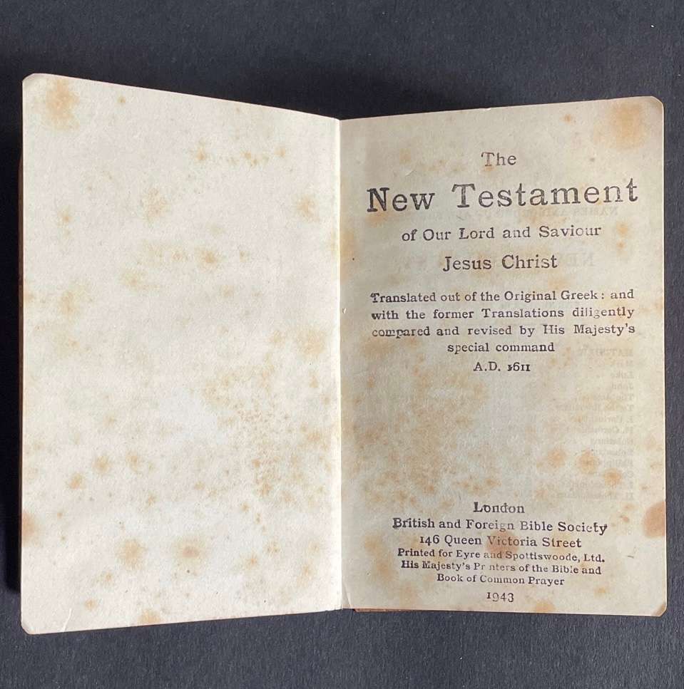 Jan Smuts Bible given to the troops WWII Olive wood etched cover.