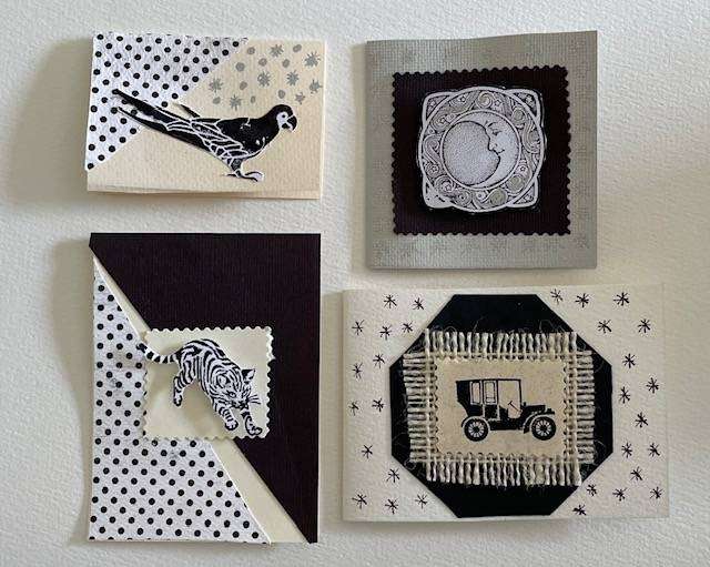 Four homemade - handmade 3D small notelets.