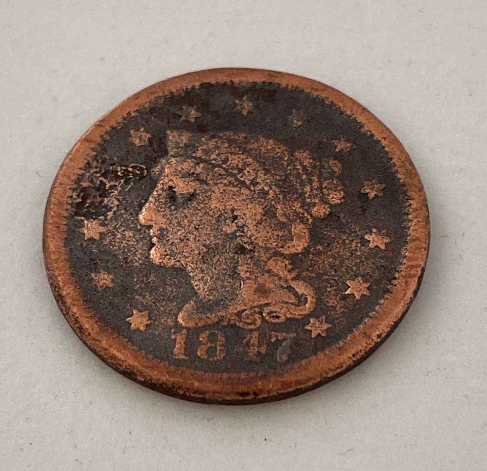 Antique ONE CENT - BRAIDED HAIR LIBERTY COIN 1849 - USA - SHARP DETAILS