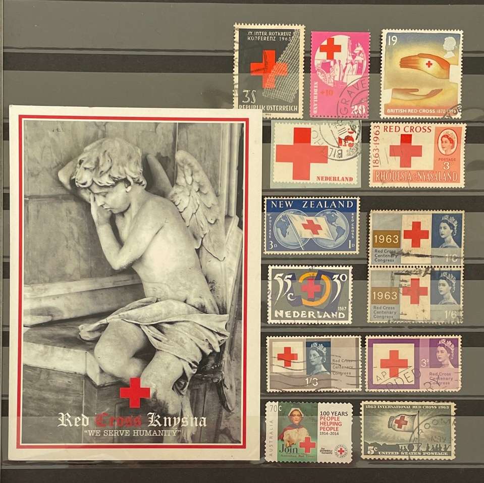Thematics -The Red Cross mixed stamps and Red Cross Charity postcard