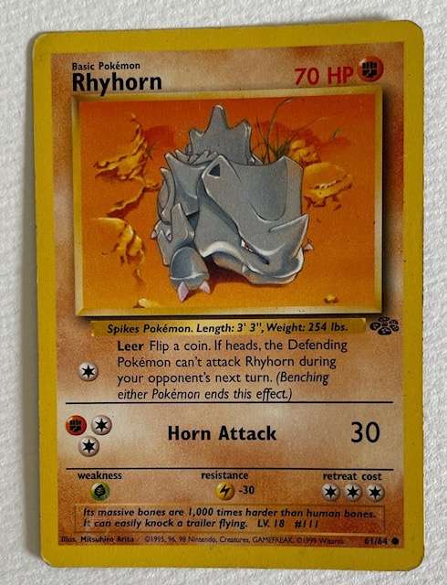 Pokémon Trading Card - 1999 -RHYHORN - 61/64 LP