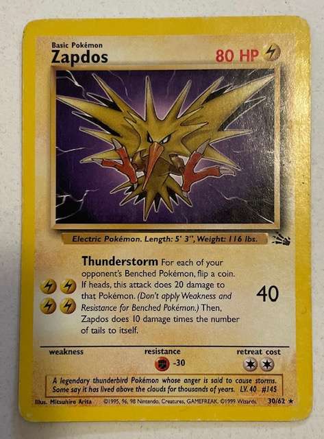Pokémon Trading Card - 1999 - ZAPDOS -30/62  RARE LP