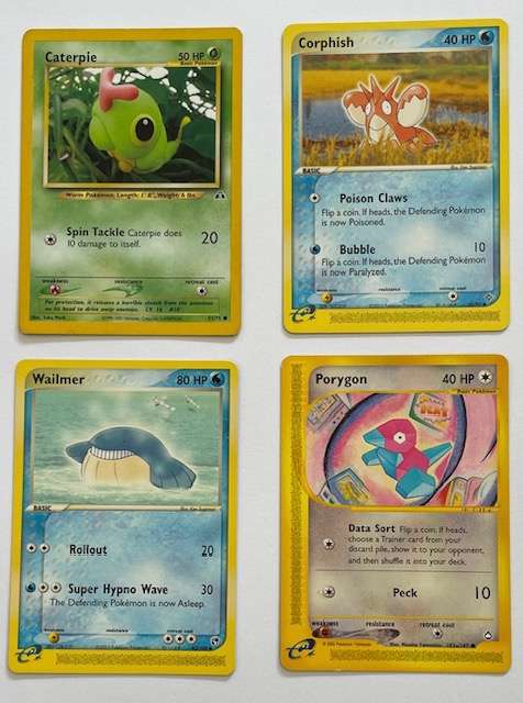 Pokémon Trading Cards x 4 CATERPIE 53/75, CORPISH 52/97, WAILMER 83/100. PORYGON 103a/147