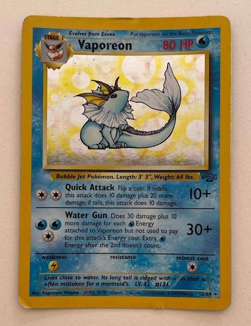 Pokémon Trading Card - 1999. VAPOREON HOLO - 12/64 - WELL PLAYED
