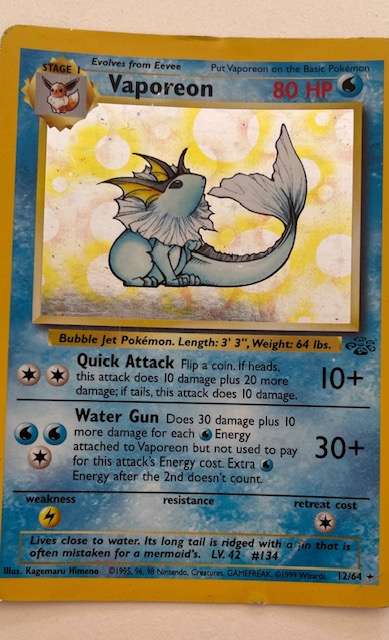 Pokémon Trading Card - 1999. VAPOREON HOLO - 12/64 - WELL PLAYED