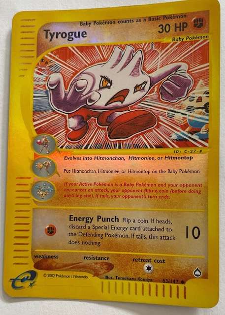 Pokémon Trading Card - 2002 - TYROGUE - 63/147 REV HOLO - LP NM