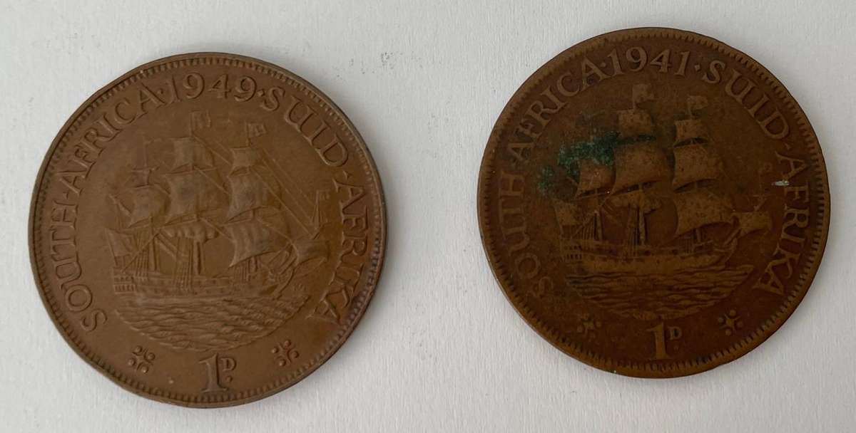 South African 1 penny coins x 2 - 1941 and 1949