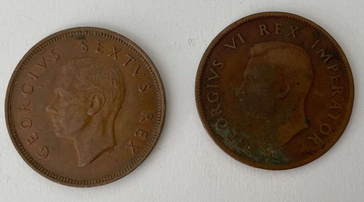 South African 1 penny coins x 2 - 1941 and 1949