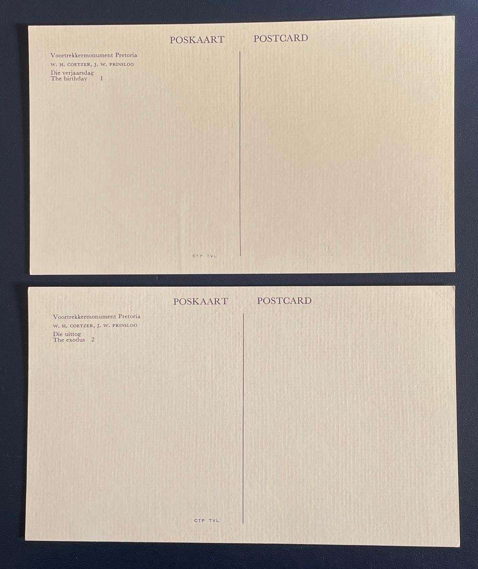 VOORTREKKER MONUMENT  POSTCARDS (2)  -  unused .#1 & # 2  Africana