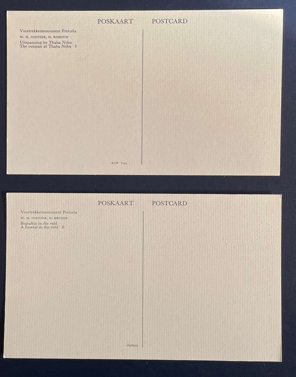 VOORTREKKER MONUMENT  POSTCARDS (2)  -  unused  #5 and 6 .   #Africana