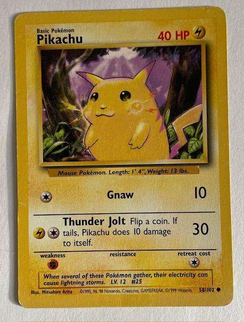 Pokémon Trading Card -  PIKACHU - 1999 - 58/102 LP