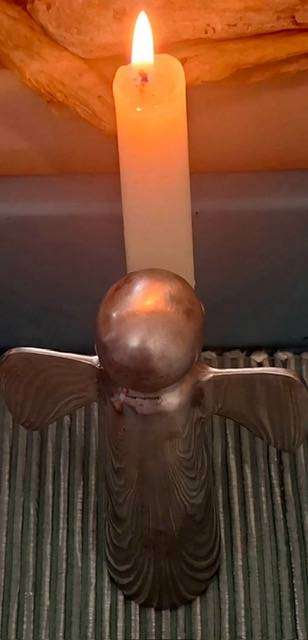 Vintage Silver-Coloured Metal Angel Candlestick Holder