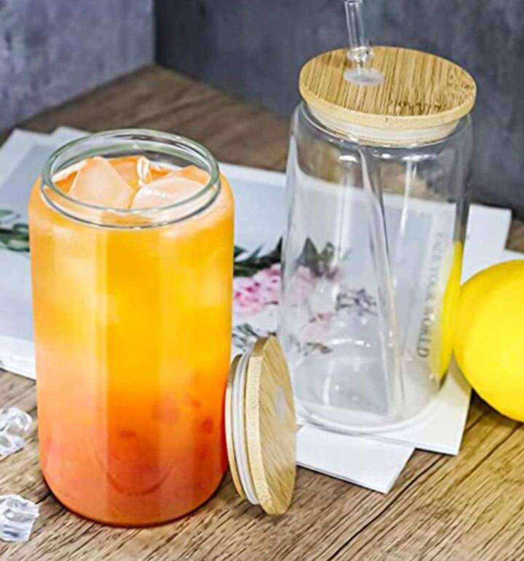 400ml Aesthetic Glass Cup with Anti-Spill Bamboo Lid & Glass Straw*