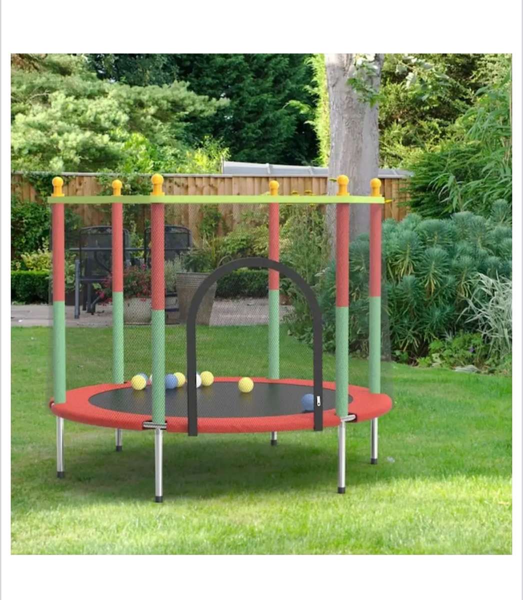 140cm Kids Trampoline with Zipper Enclosed Safety Net and Padded Spring Cover
