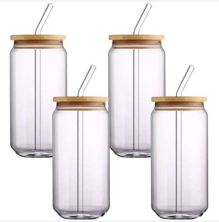 BURRAAQ TRANDING / DRINKING GLASSES WITH BAMBOO LID AND STRAW BA
