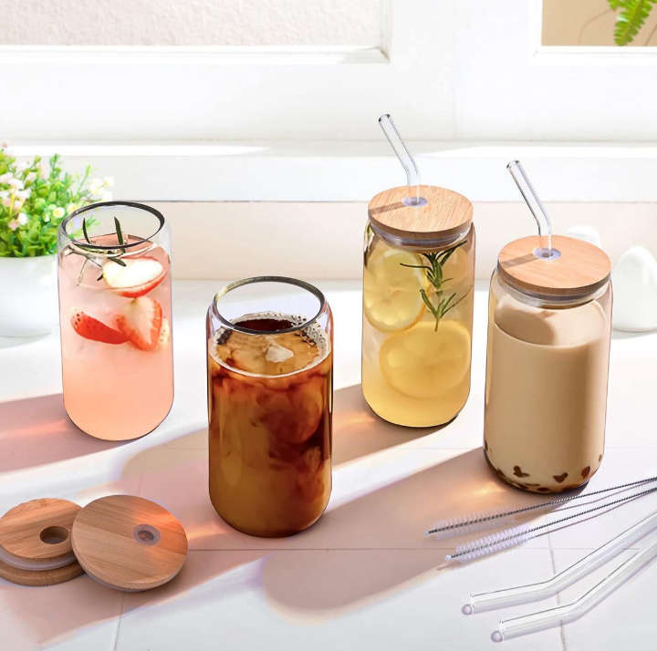 BURRAAQ TRANDING / DRINKING GLASSES WITH BAMBOO LID AND STRAW BA