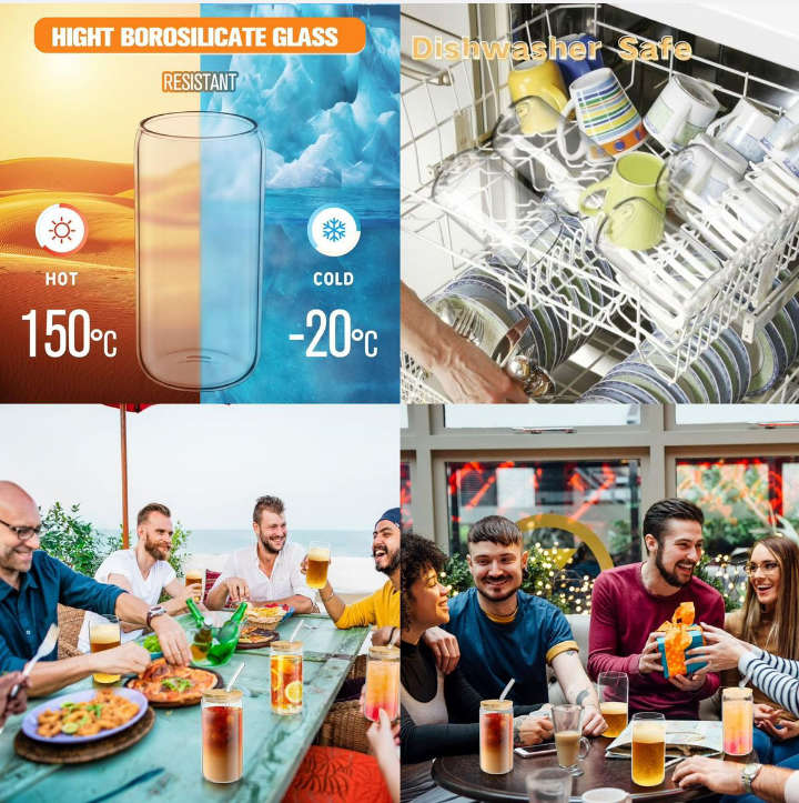 BURRAAQ TRANDING / DRINKING GLASSES WITH BAMBOO LID AND STRAW BA