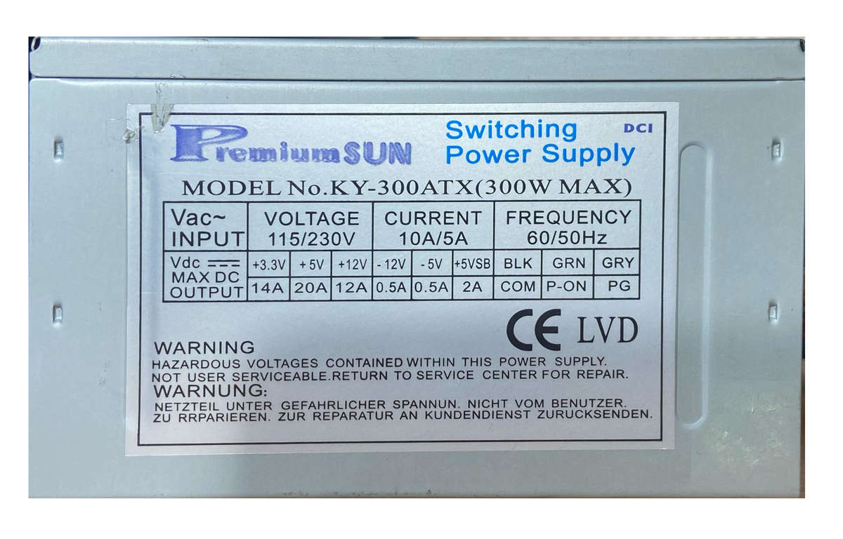 PremiumSUN Switching Power Supply 300W Max(FAN AT FULL SPEED ALL THE TIME)