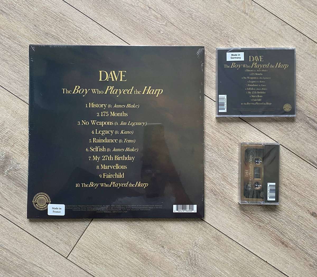 Dave - The Boy Who Played The Harp Exclusive Vinyl Record 2xLP Yellow, Gold Cassette & CD Bundle
