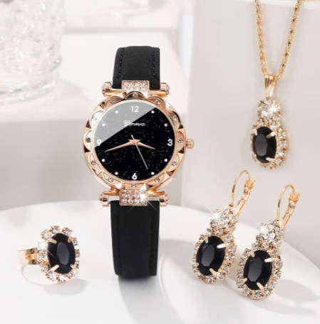 5pcs Set, Women's Shiny Rhinestone Quartz  PU Faux