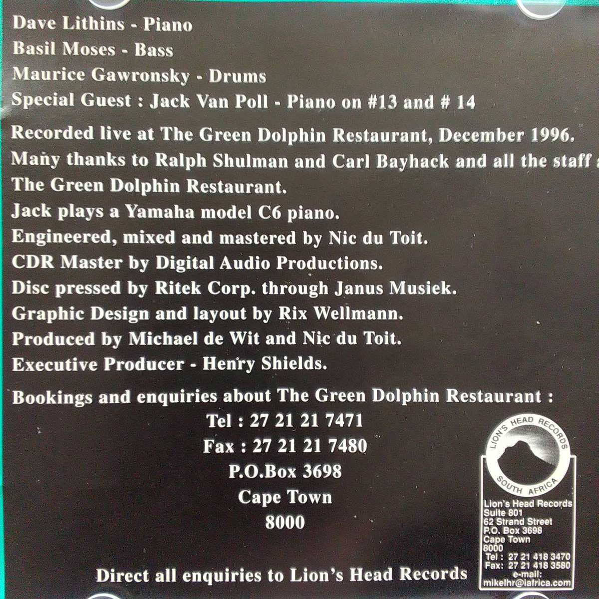 Live At The Green Dolphin 1&2 (CD) Dave Lithins & Jim Galloway - Bundle of 2