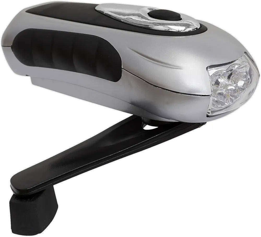 Wind-up torch. No batteries needed.