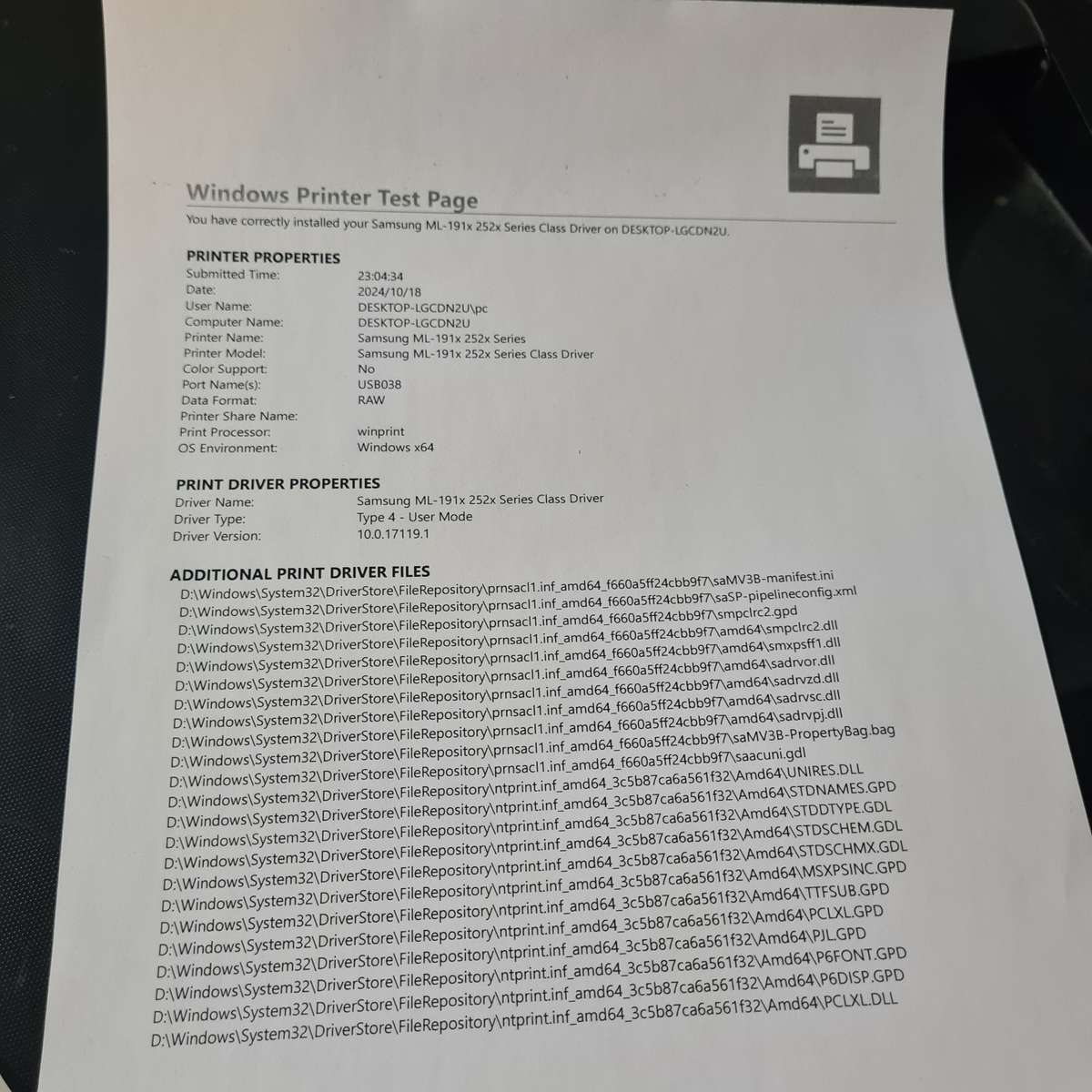 Samsung ML 1915 laserjet print