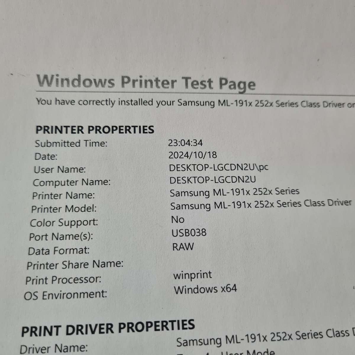 Samsung ML 1915 laserjet print
