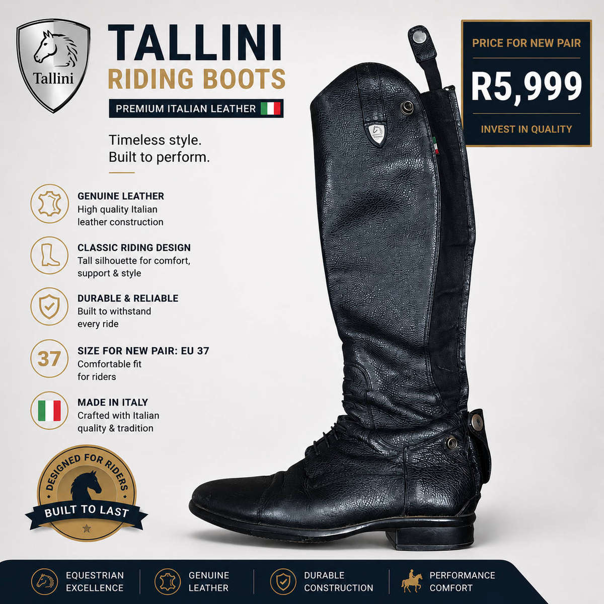 Tallini tall leather boots. Size 37
