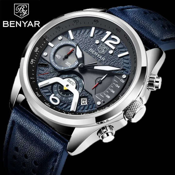 Genuine Leather Benyar 5171 Mens Chrongraph Watch  Blue