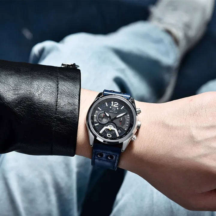 Genuine Leather Benyar 5171 Mens Chrongraph Watch  Blue