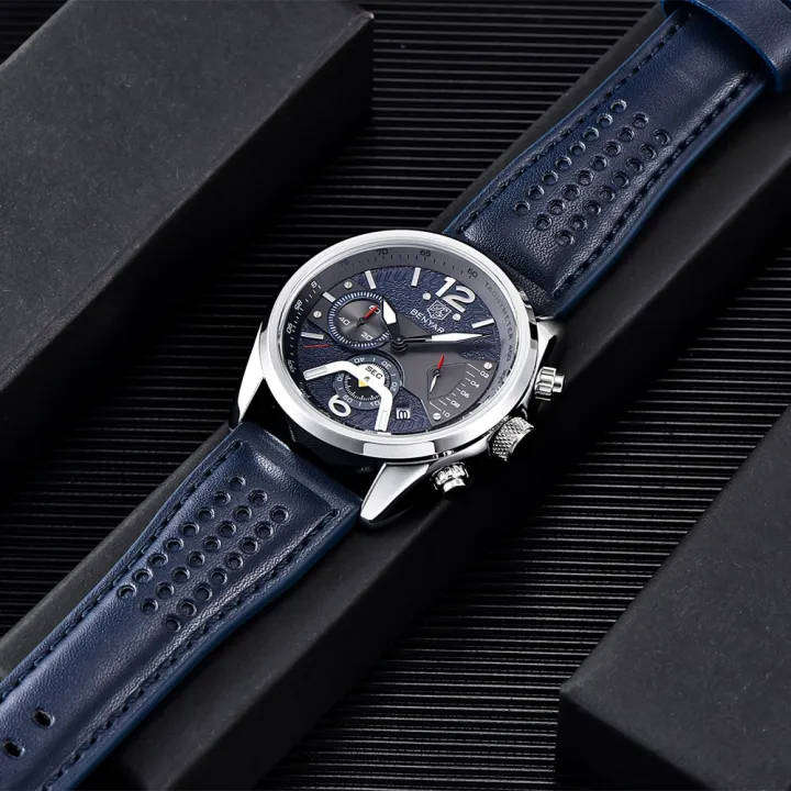 Genuine Leather Benyar 5171 Mens Chrongraph Watch  Blue